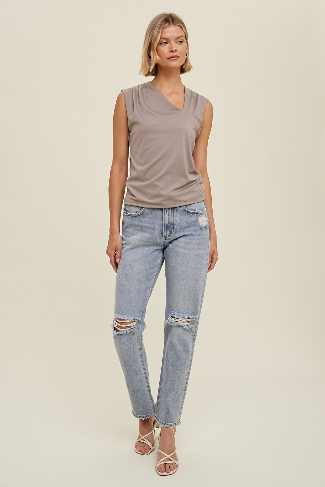 Greige Asymmetrical Top