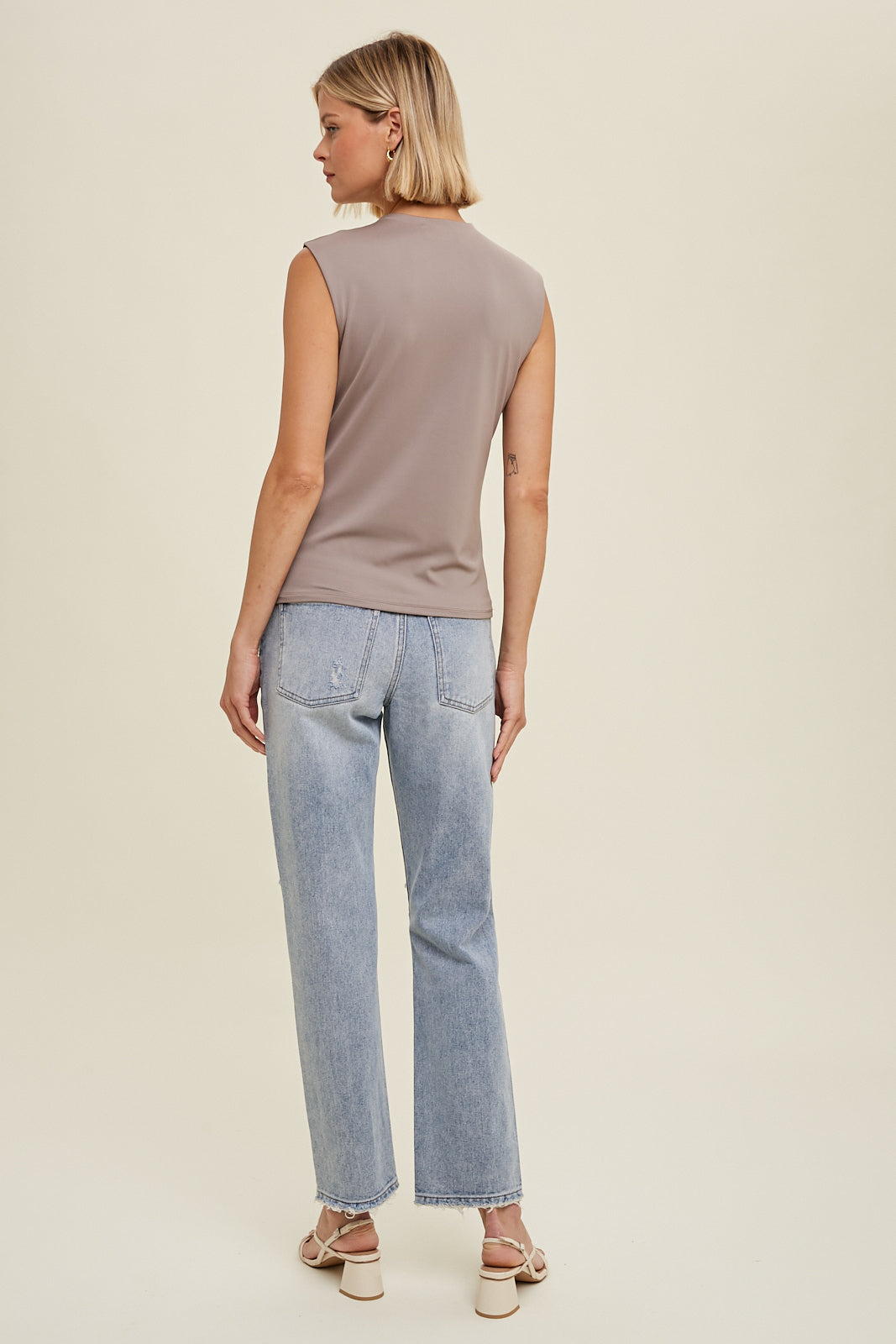 Greige Asymmetrical Top