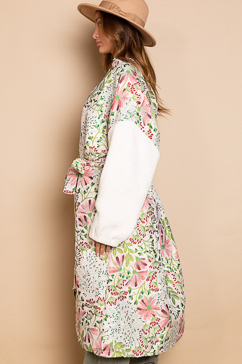 Jacquard Long Robe - Pink Floral