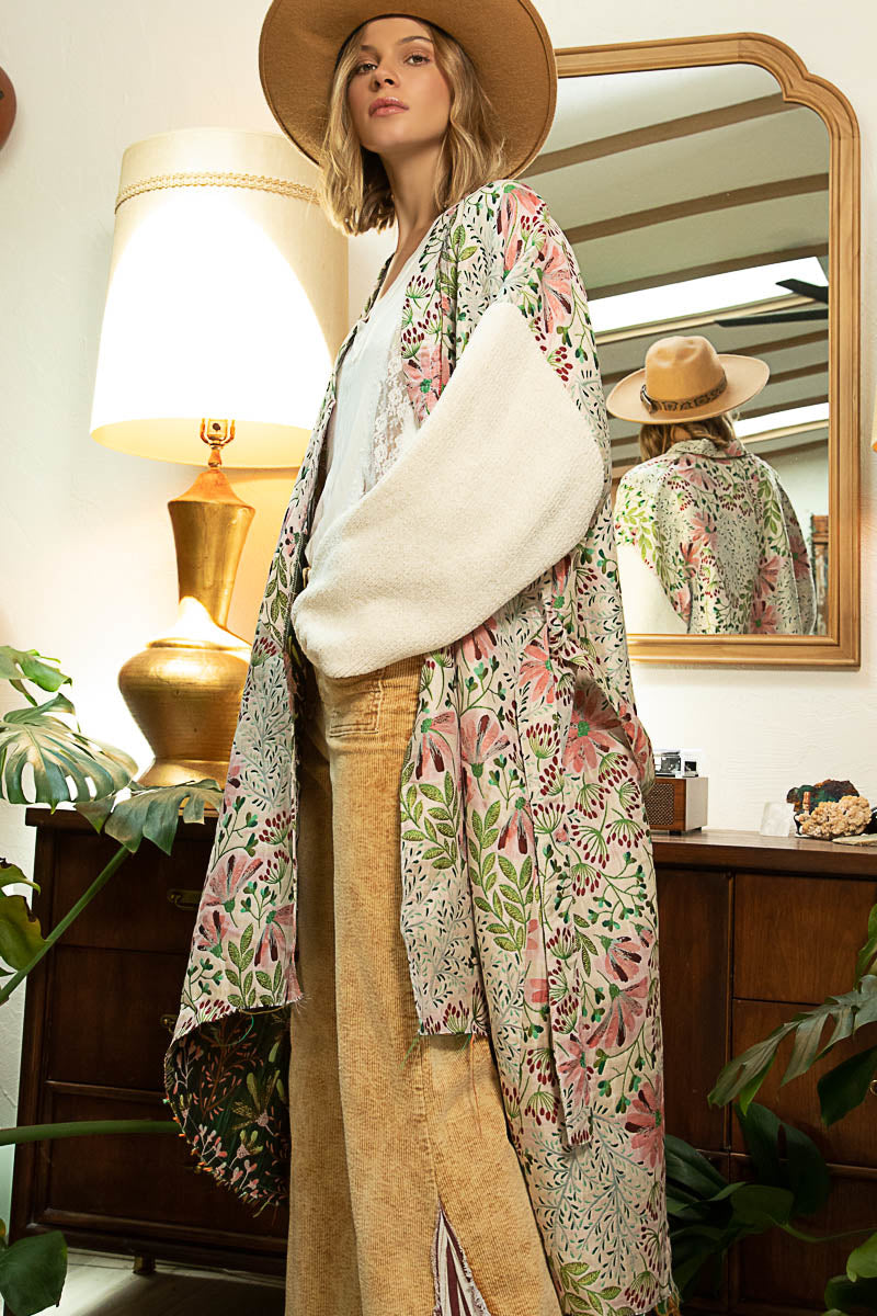 Jacquard Long Robe - Pink Floral