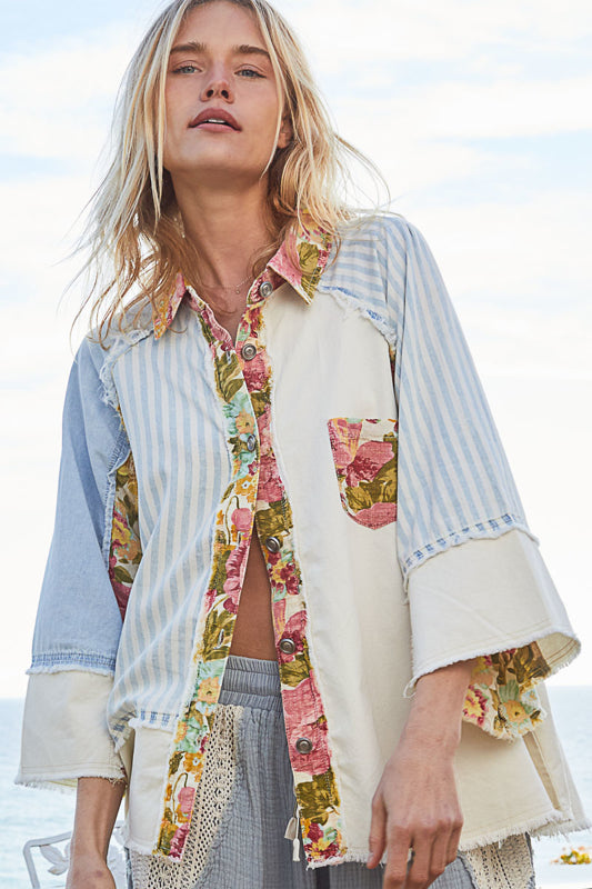 Designed Patchwork Button Down - Denim/Natural