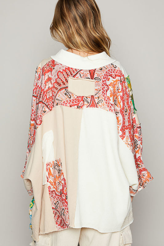 Patchwork Button Down Shirt - Cream/Natural