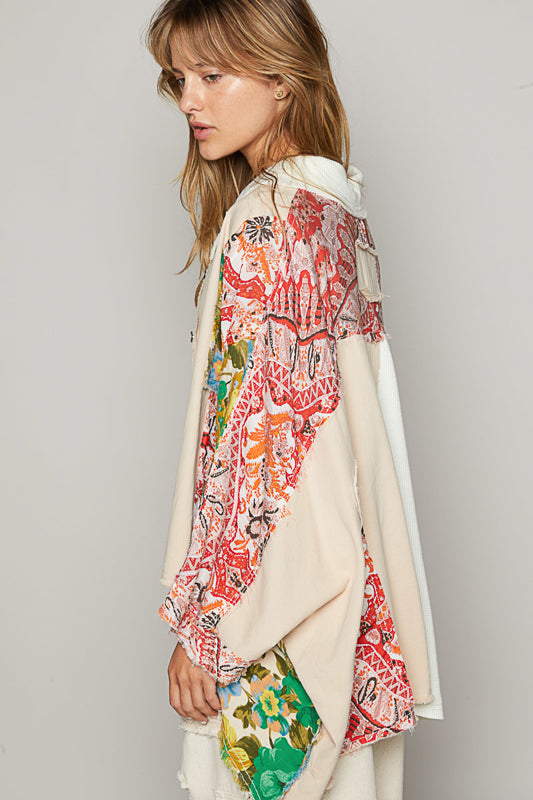 Patchwork Button Down Shirt - Cream/Natural
