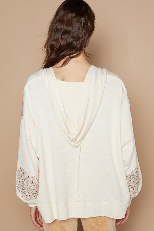 Peace Patched Hoodie - Cream