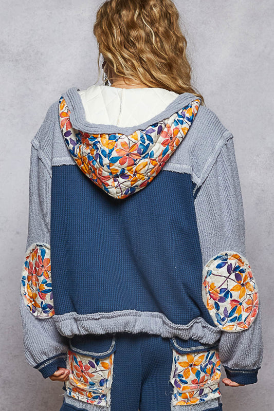 Quilted Floral Knit Hoodie Zip