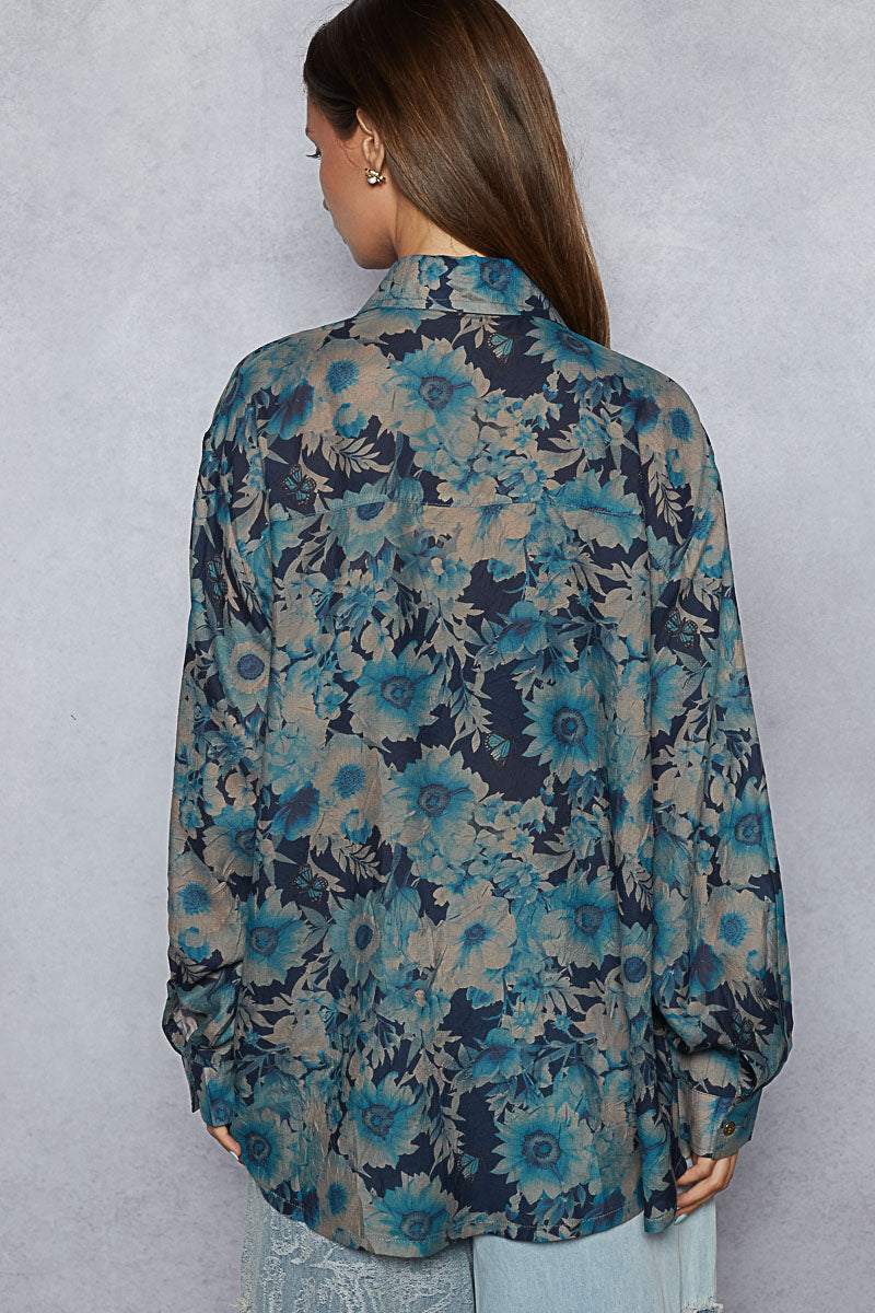 Printed Woven Button Down - Navy