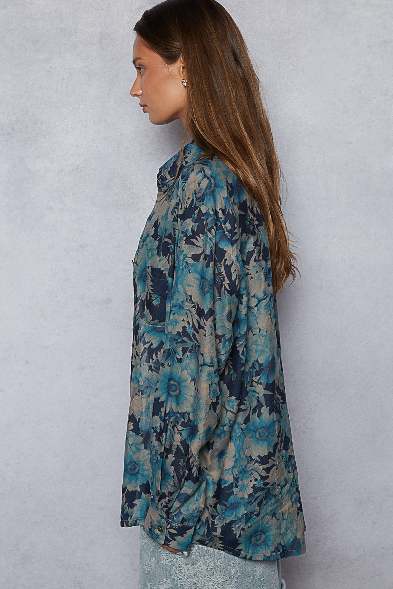 Printed Woven Button Down - Navy