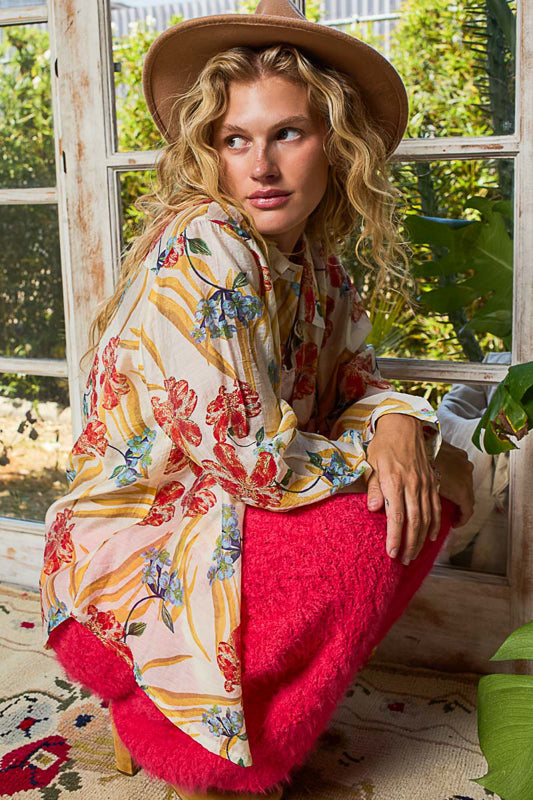 Printed Woven Button Down - Natural