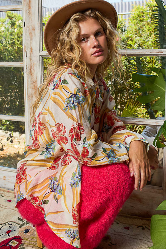 Printed Woven Button Down - Natural
