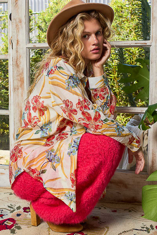 Printed Woven Button Down - Natural