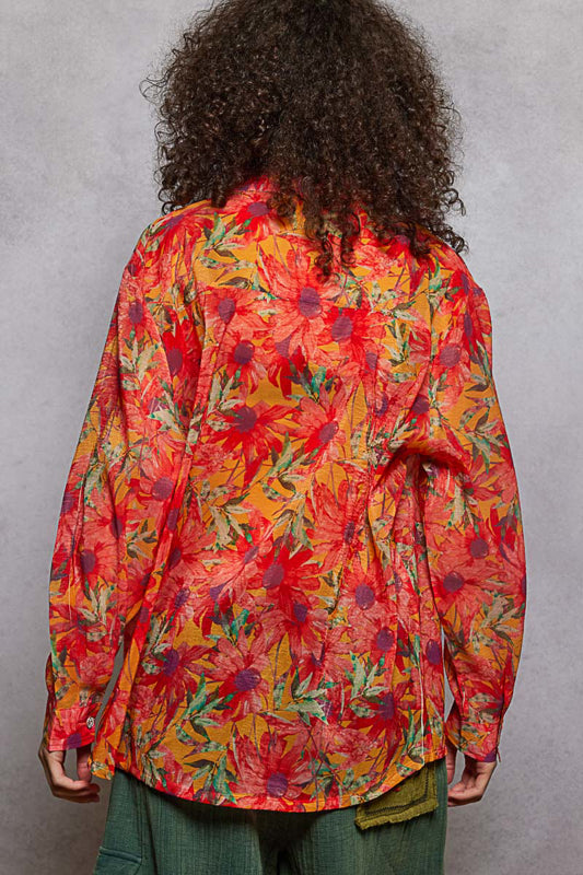 Printed Woven Button Down - Orange