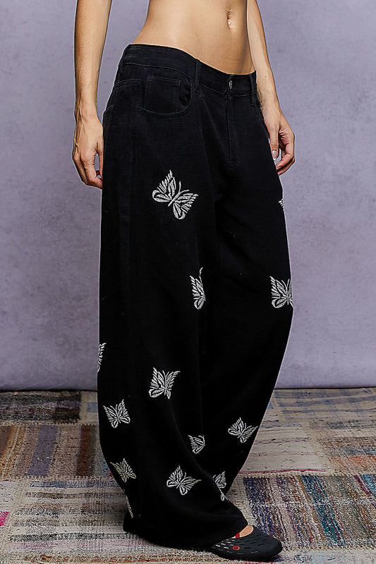 Embroidered Butterfly Gauze Pants