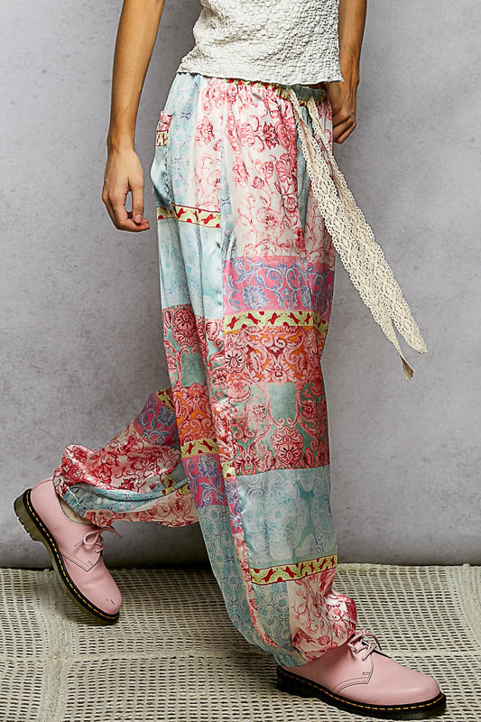 Boho Paisley Patchwork Joggers- Pink