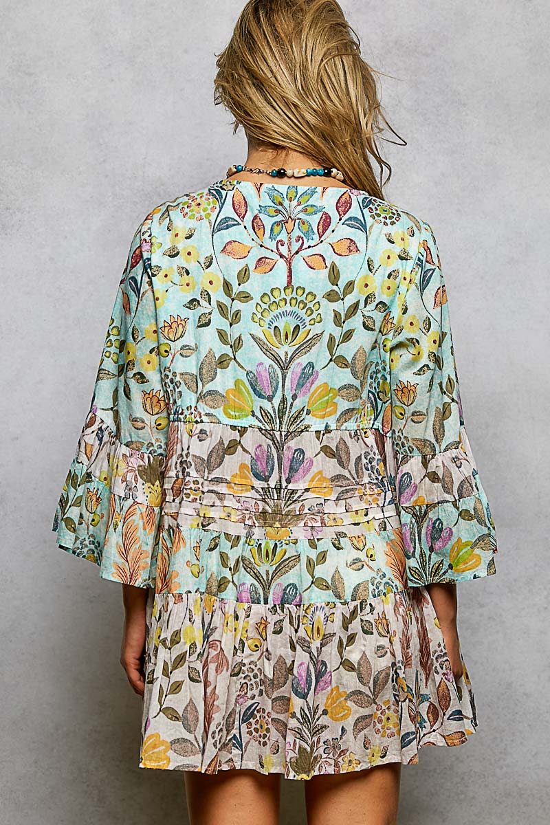 Seashell Embroidered Floral Tunic Dress - Vibrant