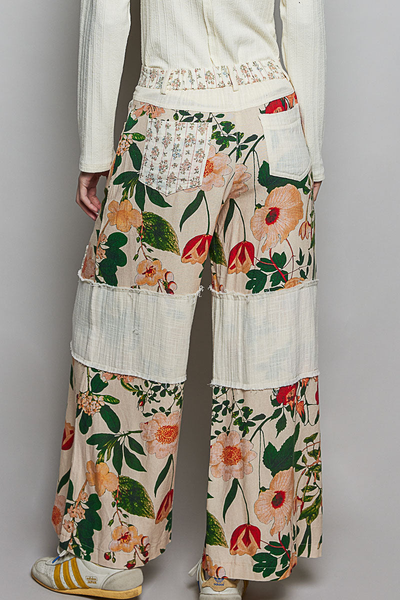 Floral Straight Pants - Cream