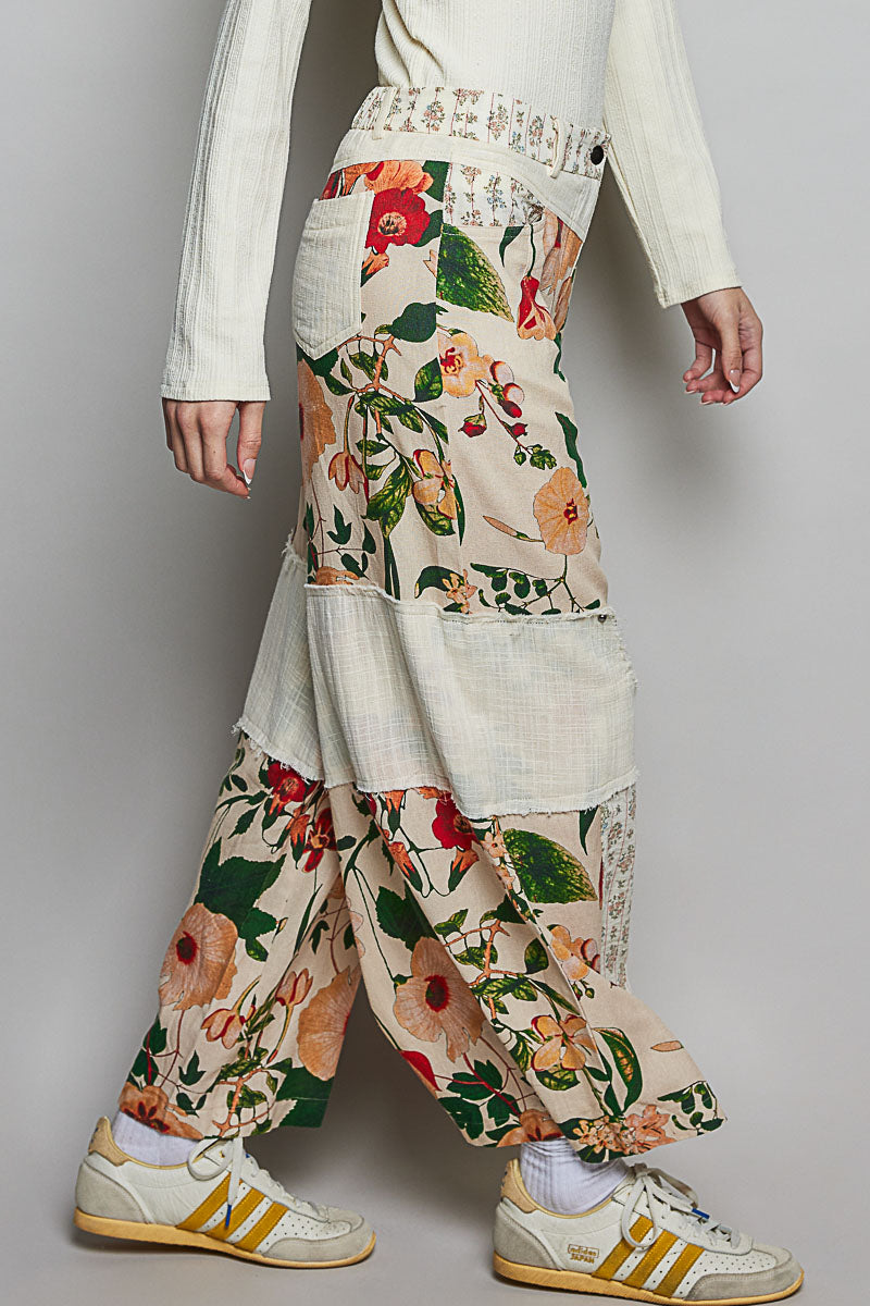 Floral Straight Pants - Cream