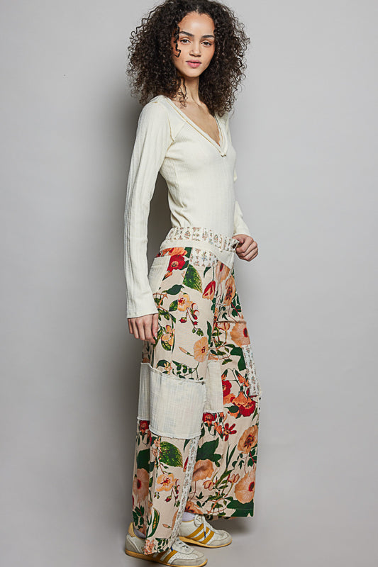 Floral Straight Pants - Cream