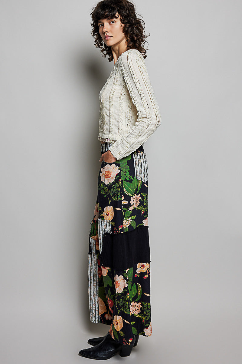 Floral Straight Pants - Black