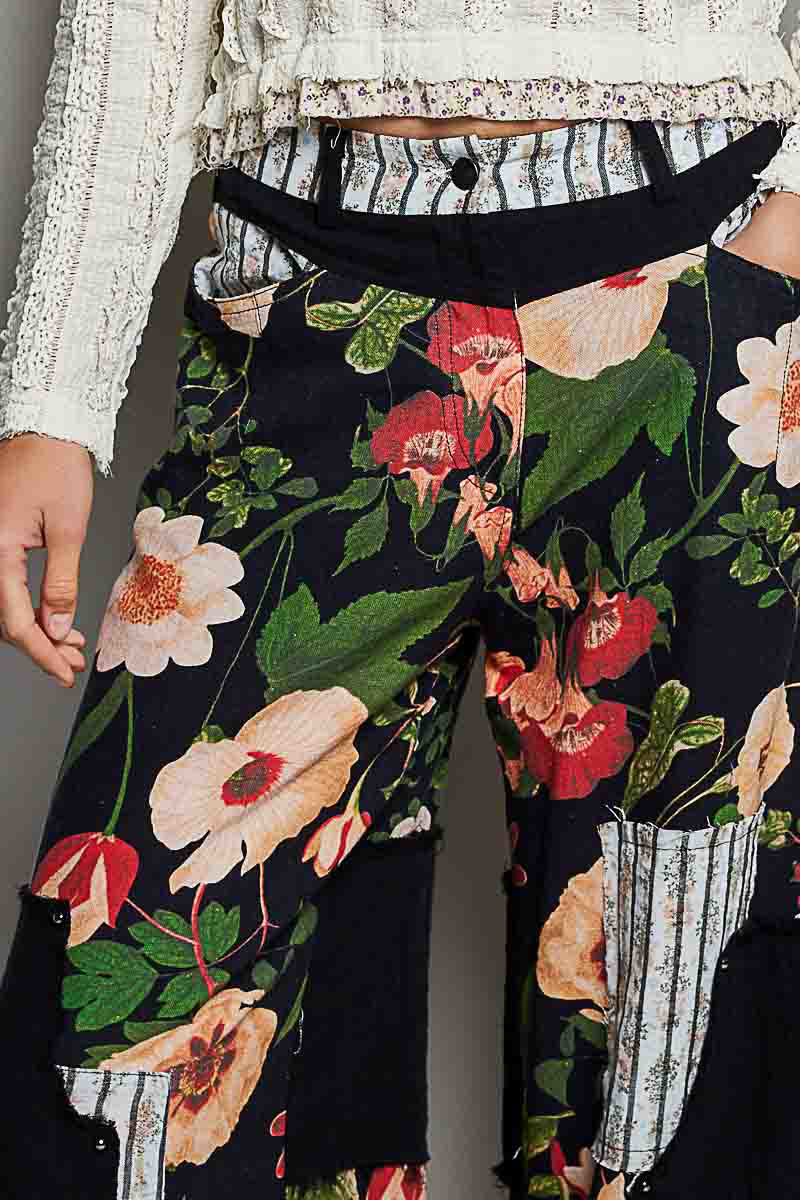 Floral Straight Pants - Black