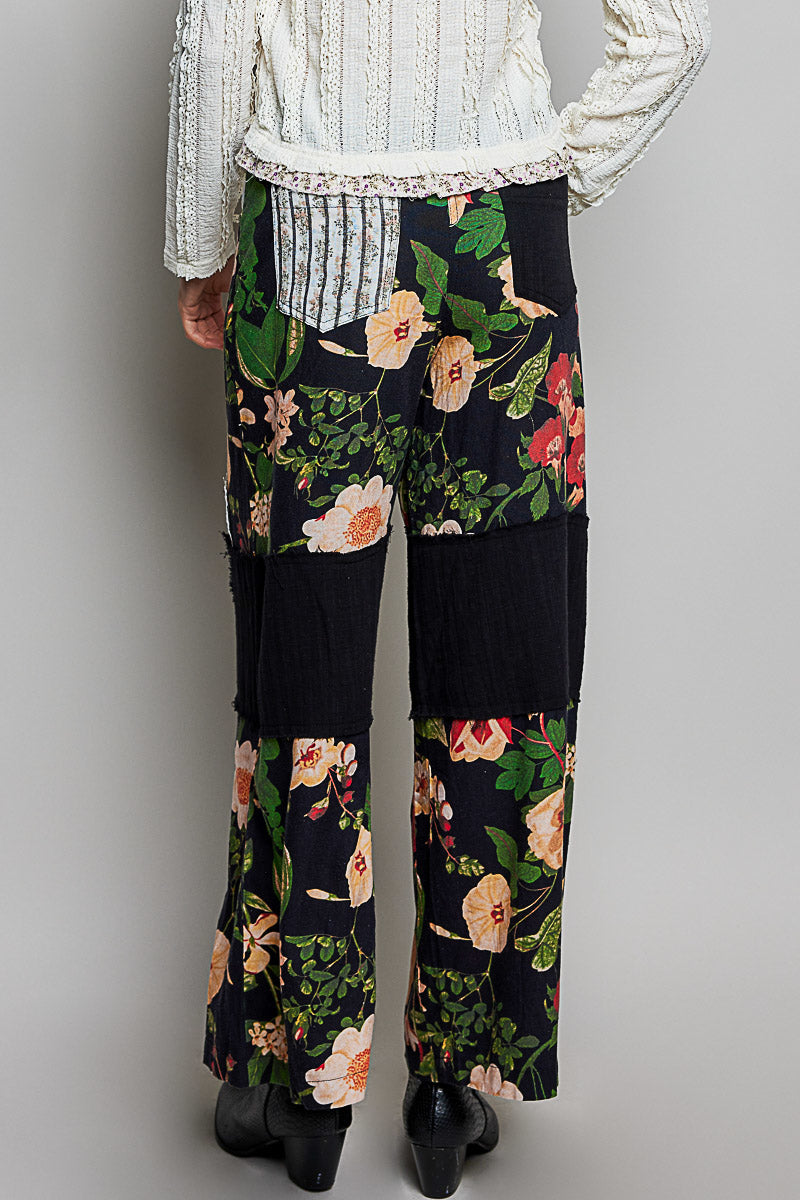 Floral Straight Pants - Black