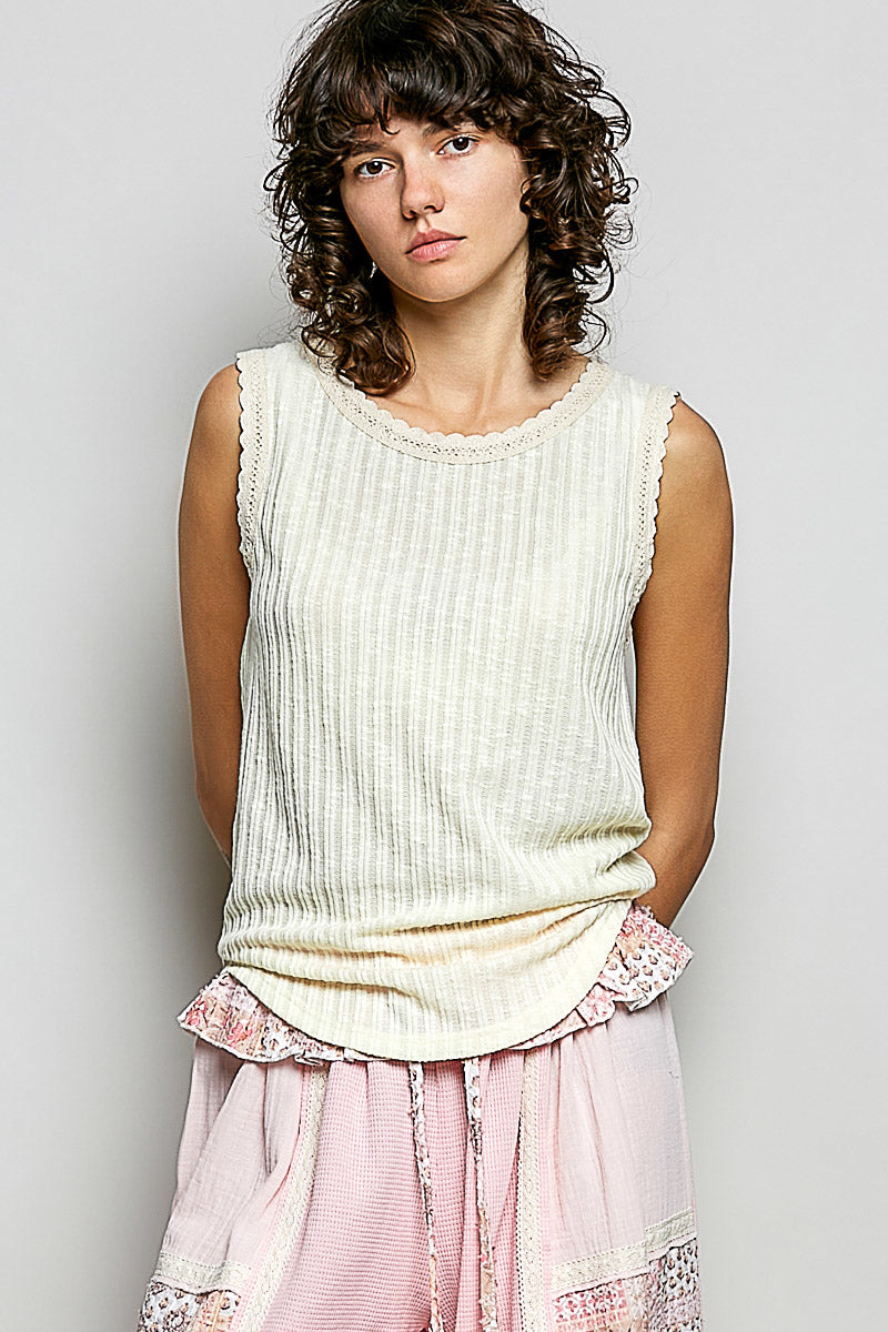 Ribbed Knit Top - Beige