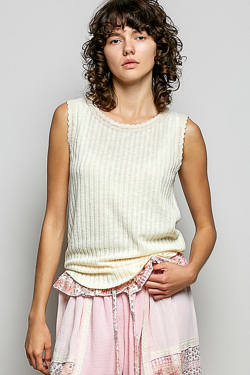 Ribbed Knit Top - Beige