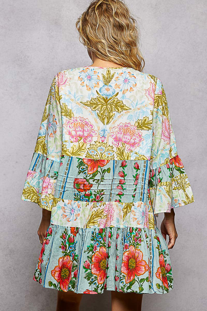 Seashell Embroidered Floral Tunic Dress - Cool