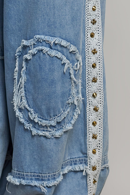 Slouchy Studded Joggers - Denim