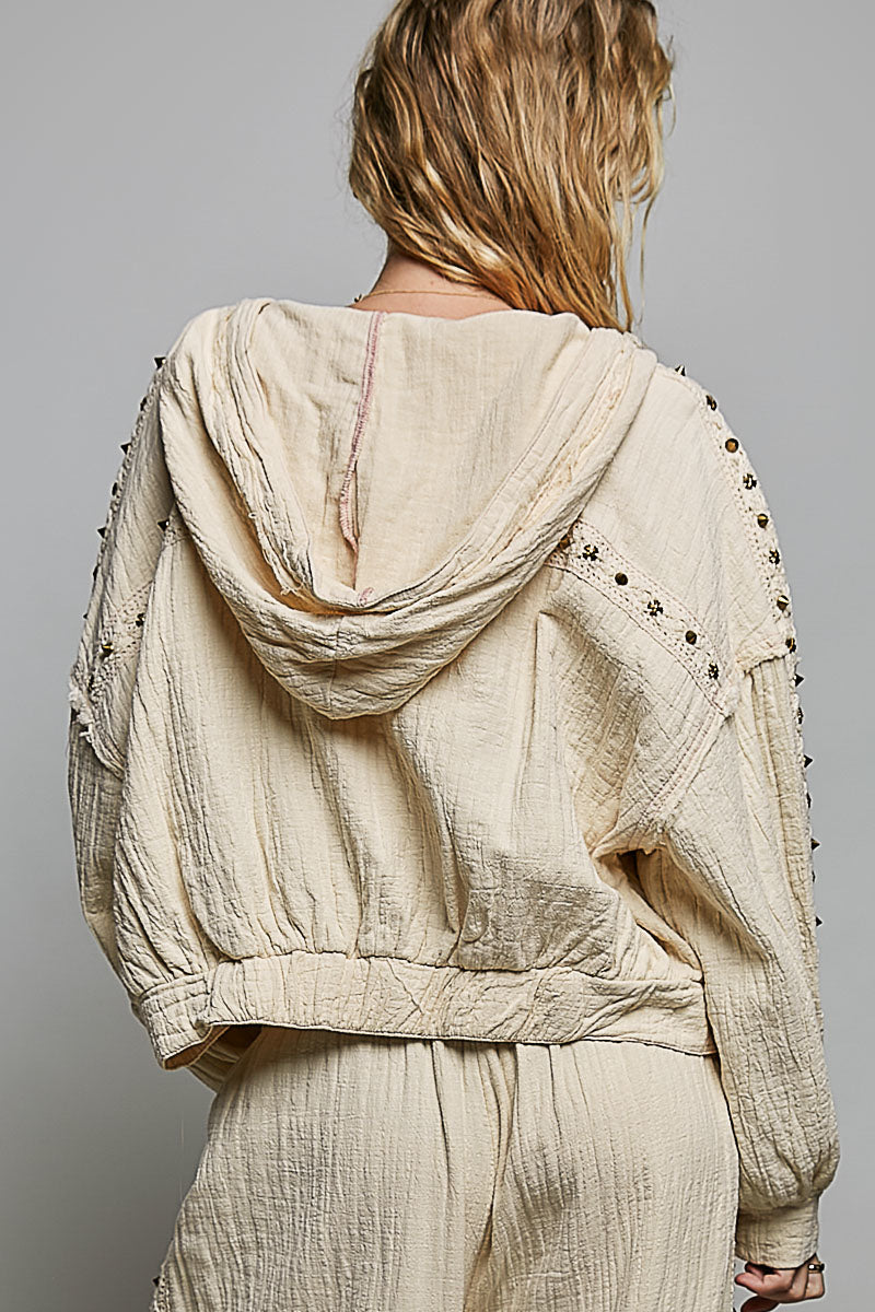 Raw Gauze Zip Up - Natural