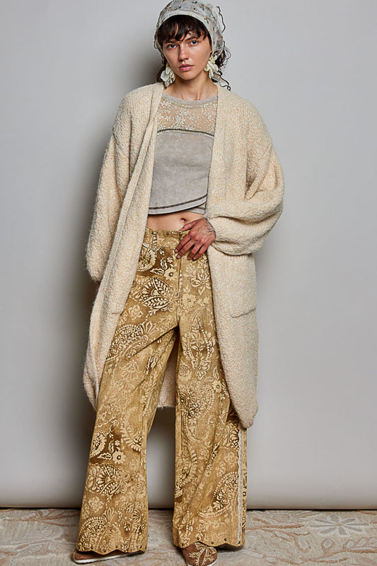 Bouclé Open-Front Long Duster Cardigan