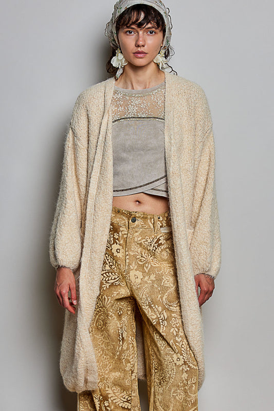 Bouclé Open-Front Long Duster Cardigan