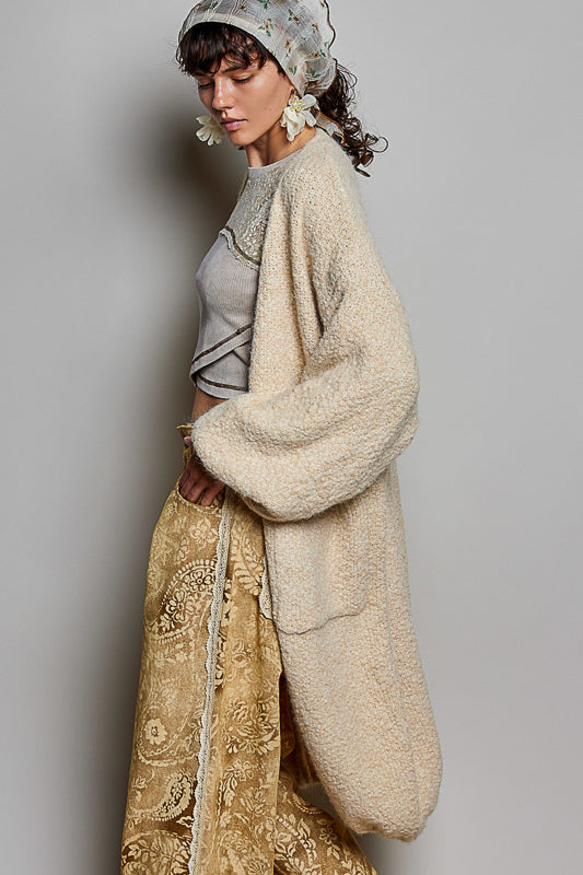 Bouclé Open-Front Long Duster Cardigan