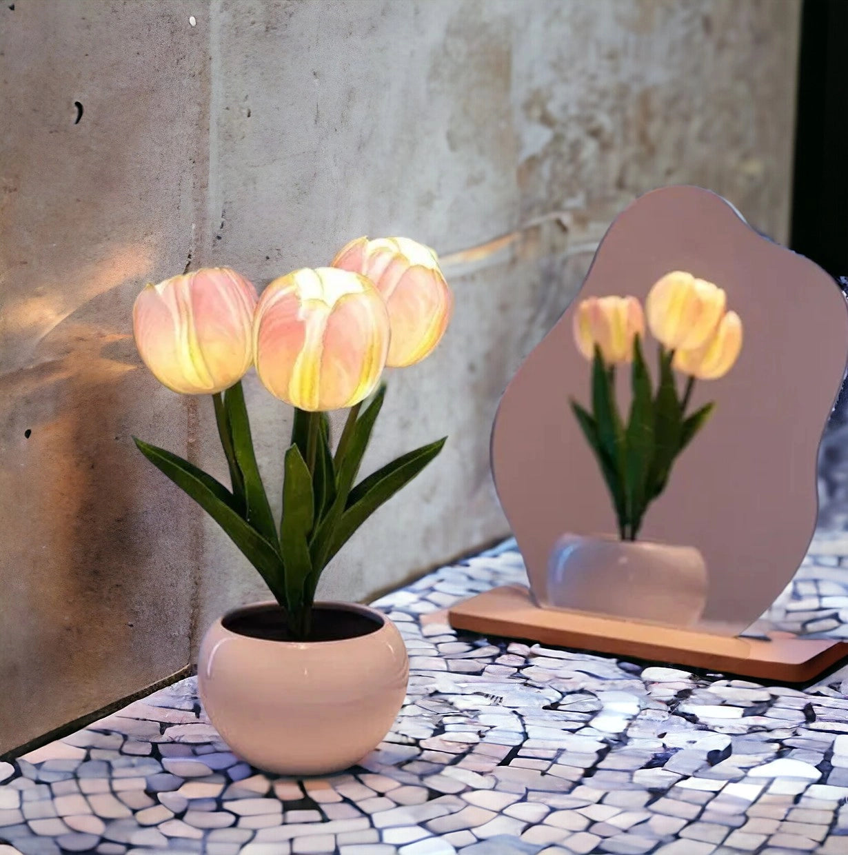 Tulip Design Led Bedside Table Lamp | USB Charging - White