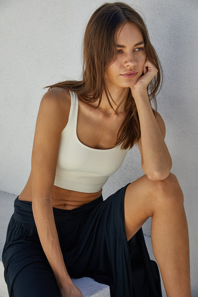 Seamless Ribbed Tank Short Top - Cream