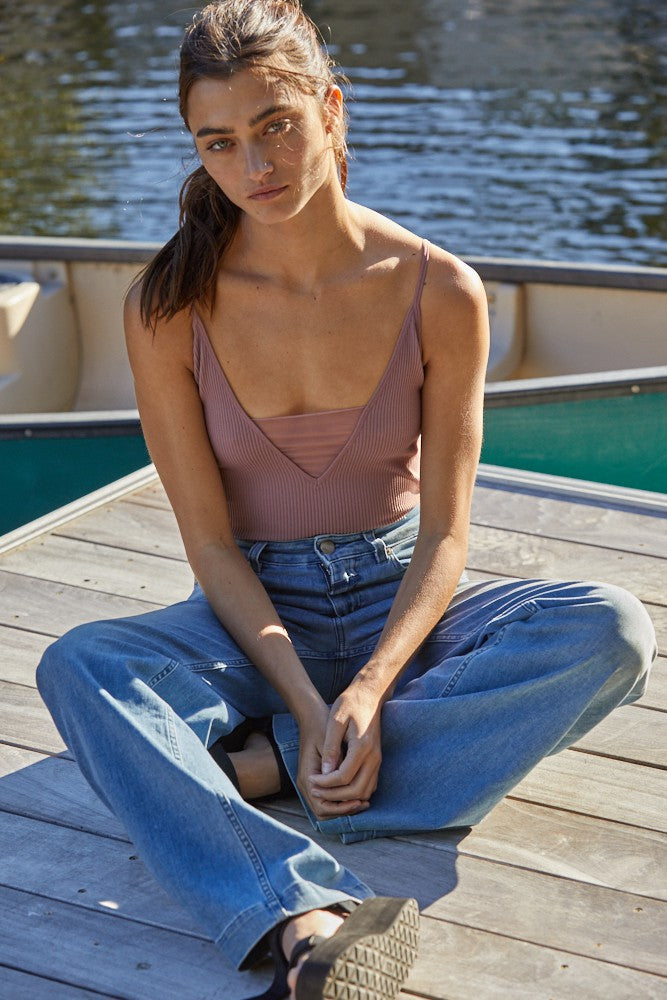 Seamless V Tank with Detailed Coverage - Vintage Mauve