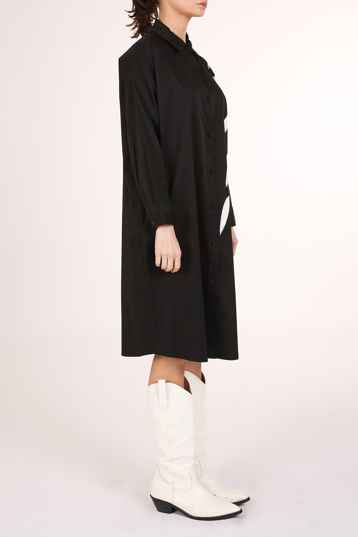 Contrast Modern Print Midi Shirt Dress - Black