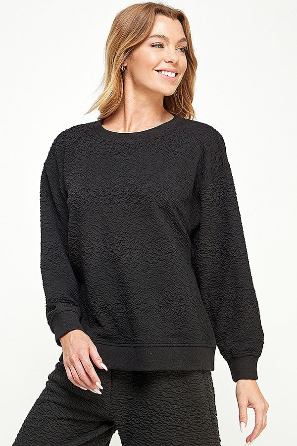 Crinkled Black Long-Sleeved Top - Plus