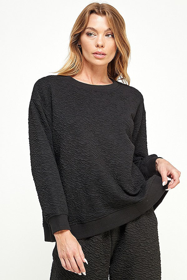 Crinkled Black Long-Sleeved Top - Plus