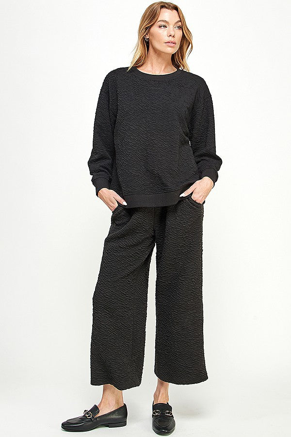 Crinkled Black Long-Sleeved Top - Plus