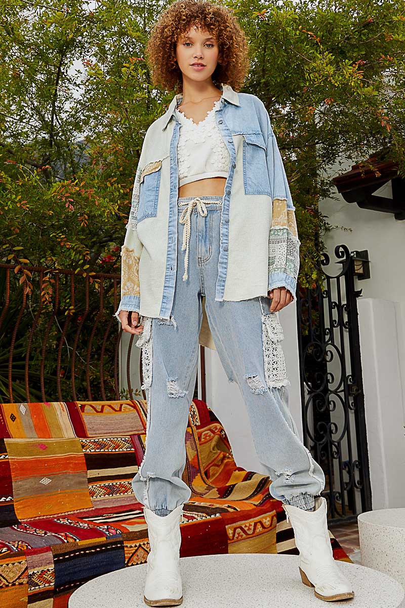 Patchwork Button-Down - Ivory Denim