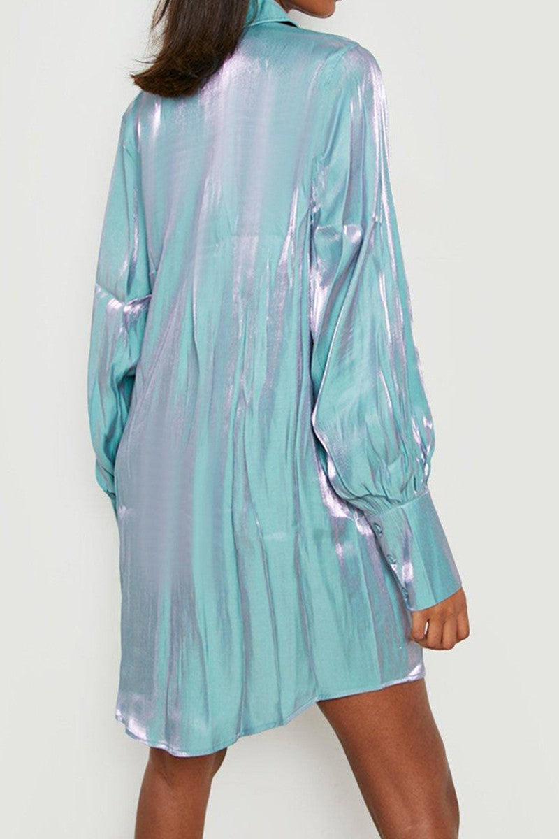Shimmery Shirt Dress - Blue