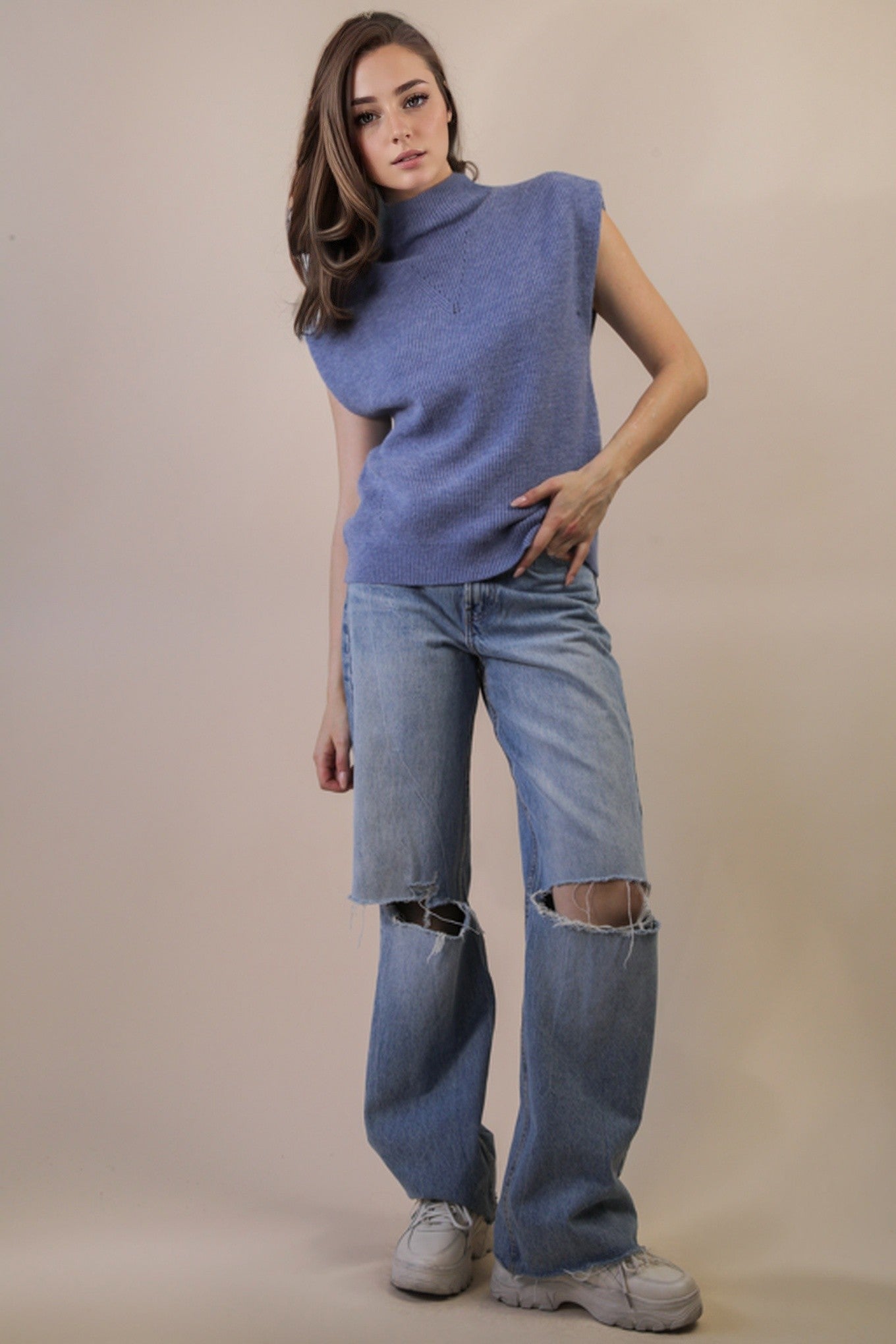 Soft Knit Sweater Vest - Slate Blue