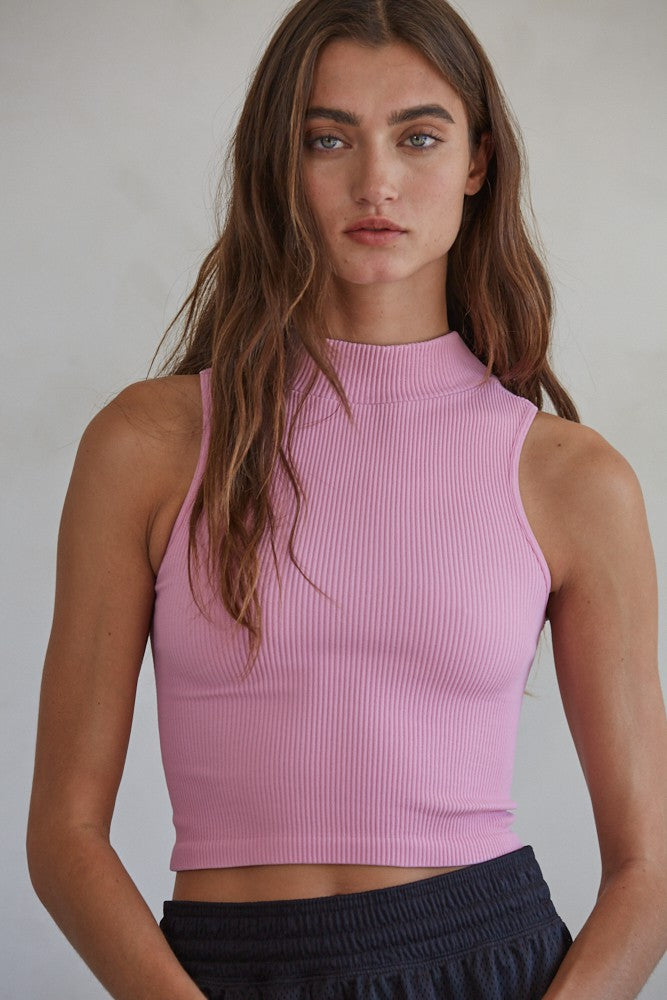 Seamless Ribbed Turtleneck - Pastel Lavender