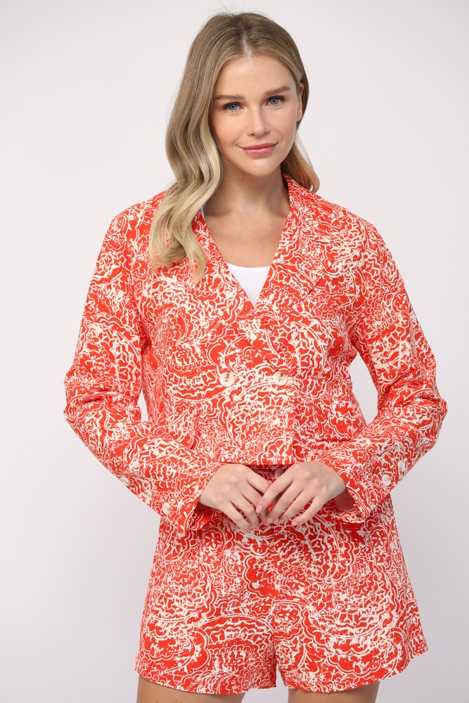 Abstract Print Orange Blazer