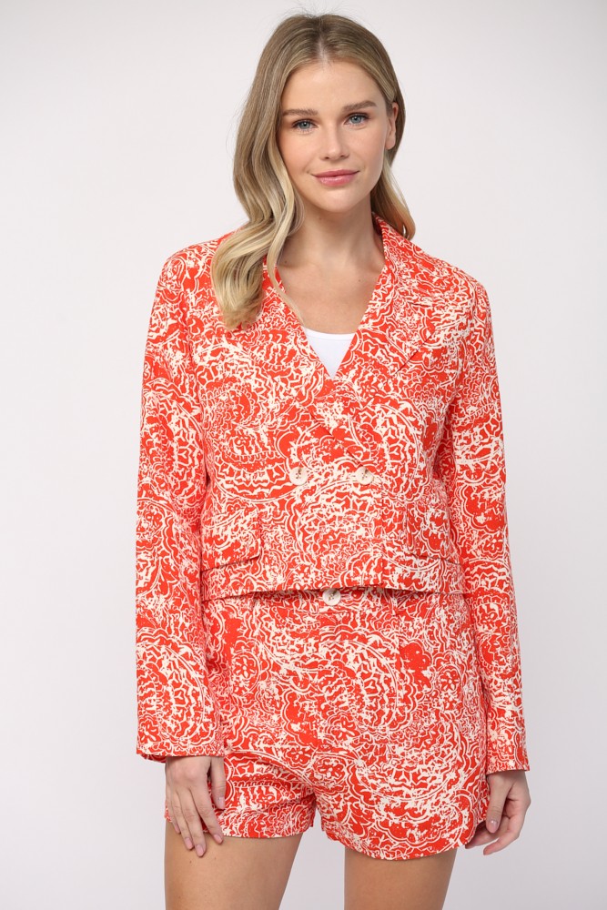 Abstract Print Orange Blazer