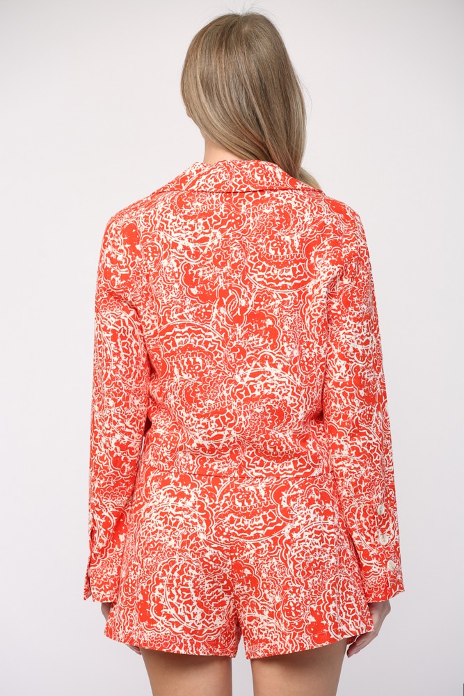 Abstract Print Orange Blazer