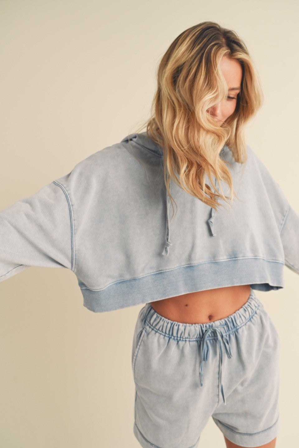 Mineral Wash Blue Pullover Hoodie