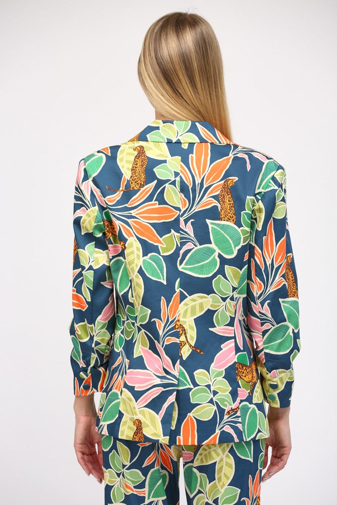 Tropical Print Satin Blazer