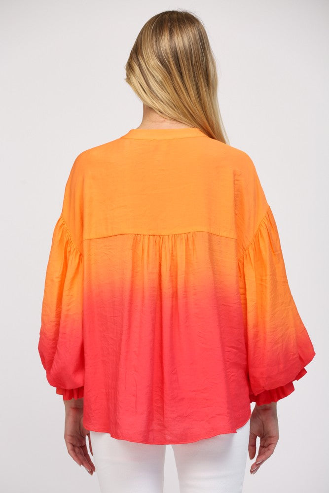 Balloon Sleeve Button Down - Orange/Pink