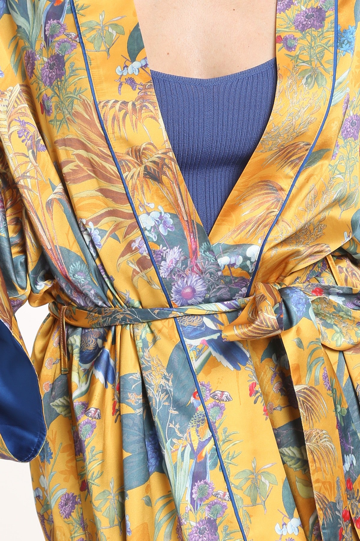 Tropical Print Belted Robe & Pants Set
